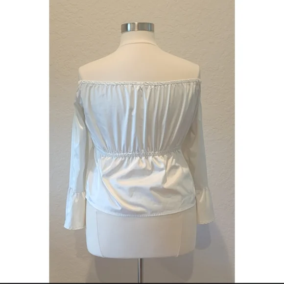 Ivory Off The Shoulder Satin Blouse - Picture 3 of 4